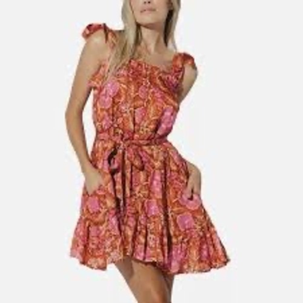 NEW Cleobella Pink Orange Floral Tie Shoulder Mini Dress XS